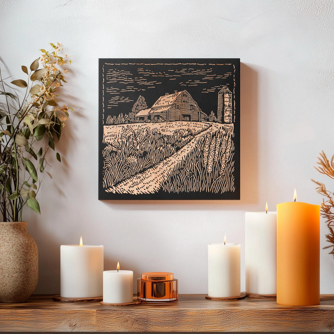 Farm Engraved Illustration