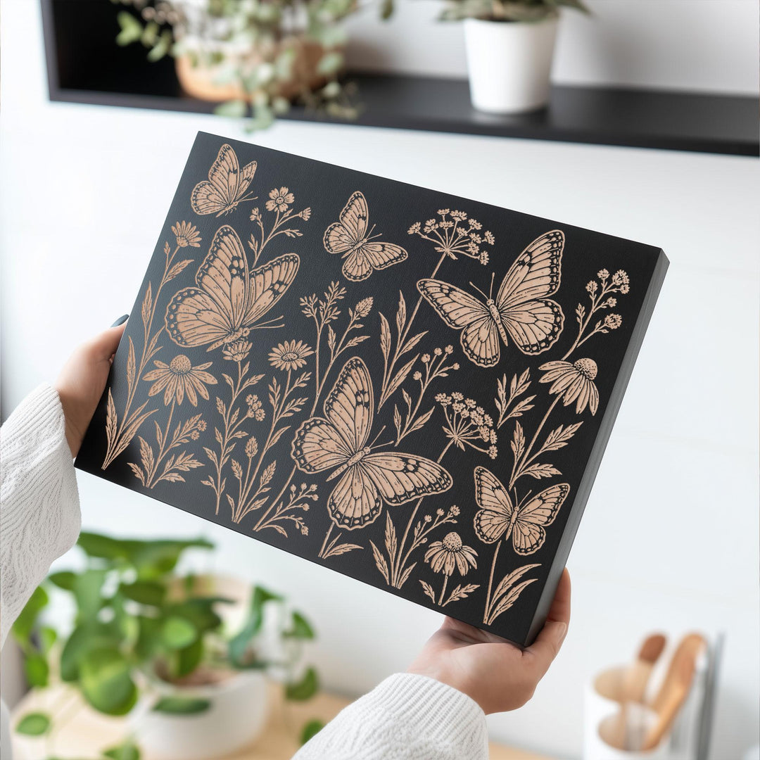 Butterfly Meadow Engraved Birch Art Panel