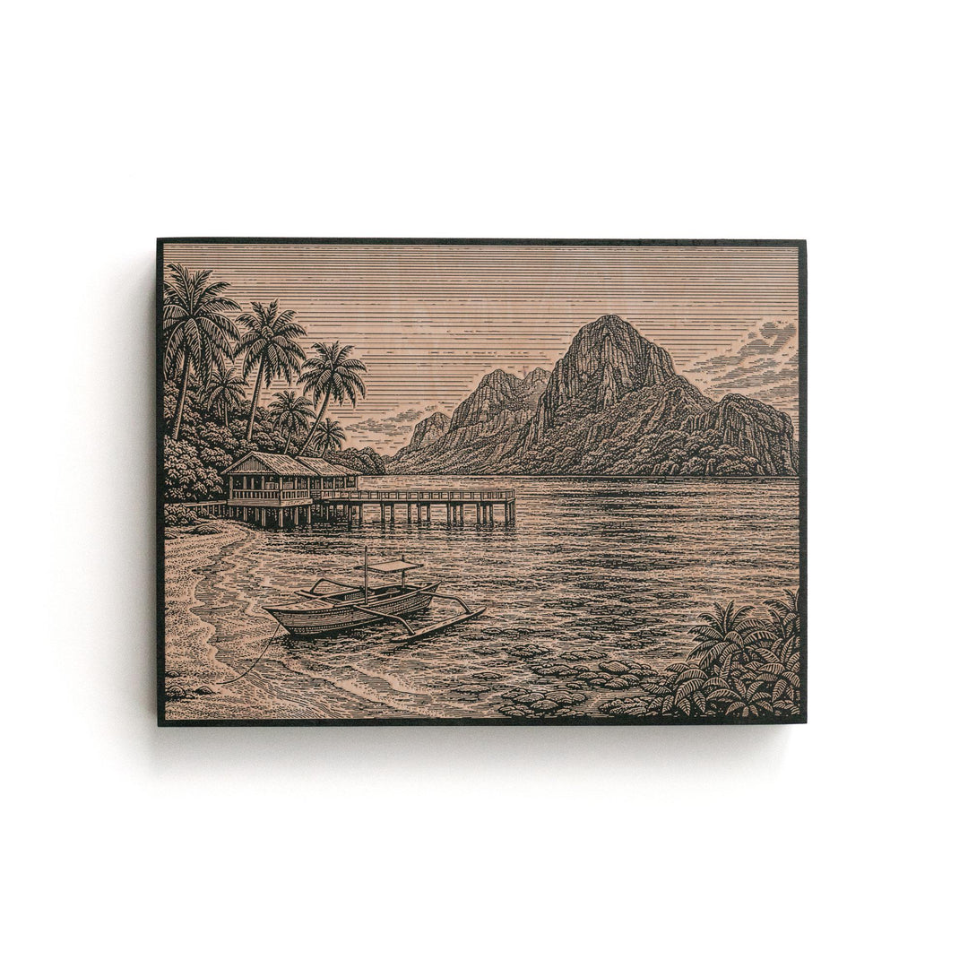 Palawan Limestone Bay Engraved Birch Art Panel