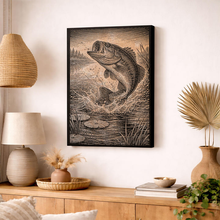 Leaping Bass Engraved Birch Art Panel