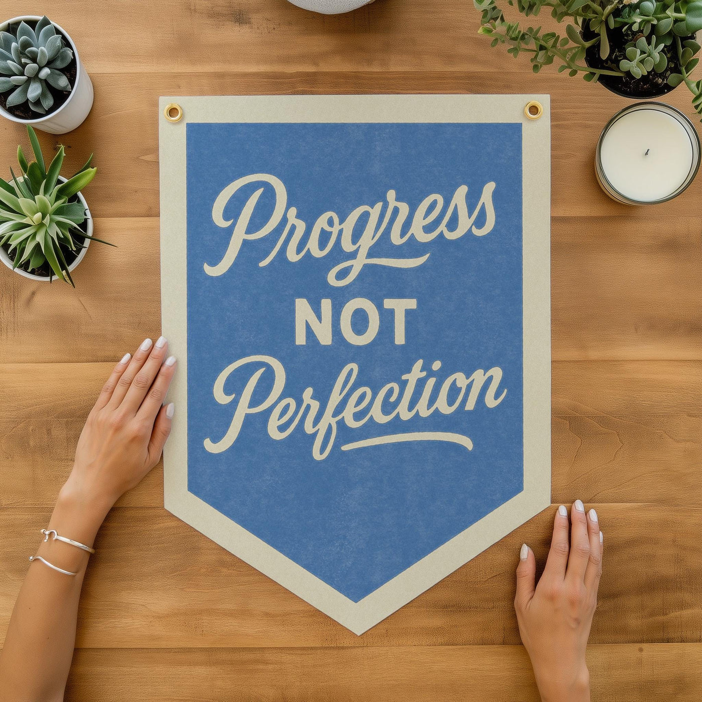 Progress Not Perfection Felt Camp Flag