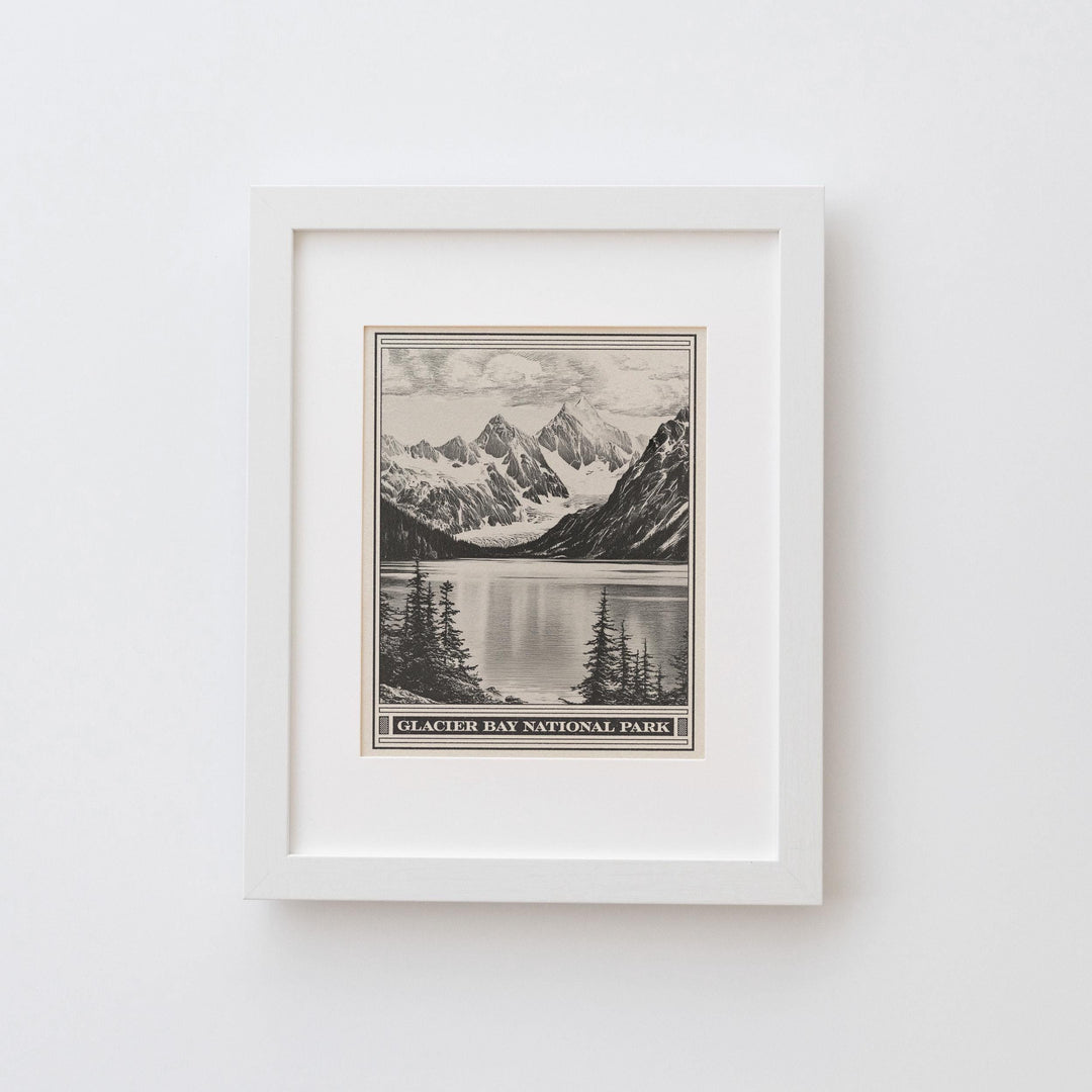 Glacier Bay National Park Lithograph Style Print - Vintage Alaska archival matte fine art print. UNESCO world site. Tarr Inlet. Travel Gift.