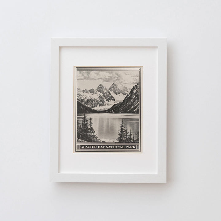 Glacier Bay National Park Lithograph Style Print - Vintage Alaska archival matte fine art print. UNESCO world site. Tarr Inlet. Travel Gift.