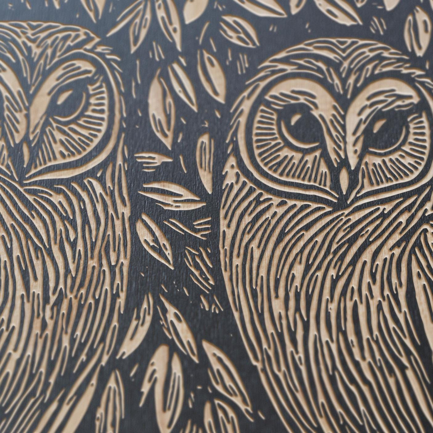 Barn Owl Couple Engraved Birch Wood Panel