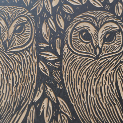 Barn Owl Couple Engraved Birch Wood Panel