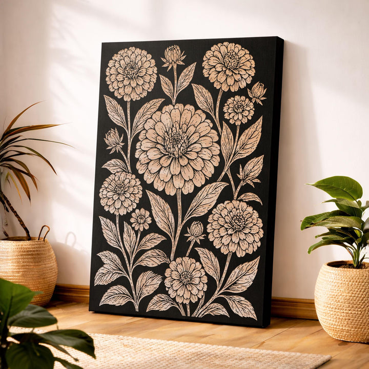 Zinnia Garden Pattern Engraved Birch Art Panel
