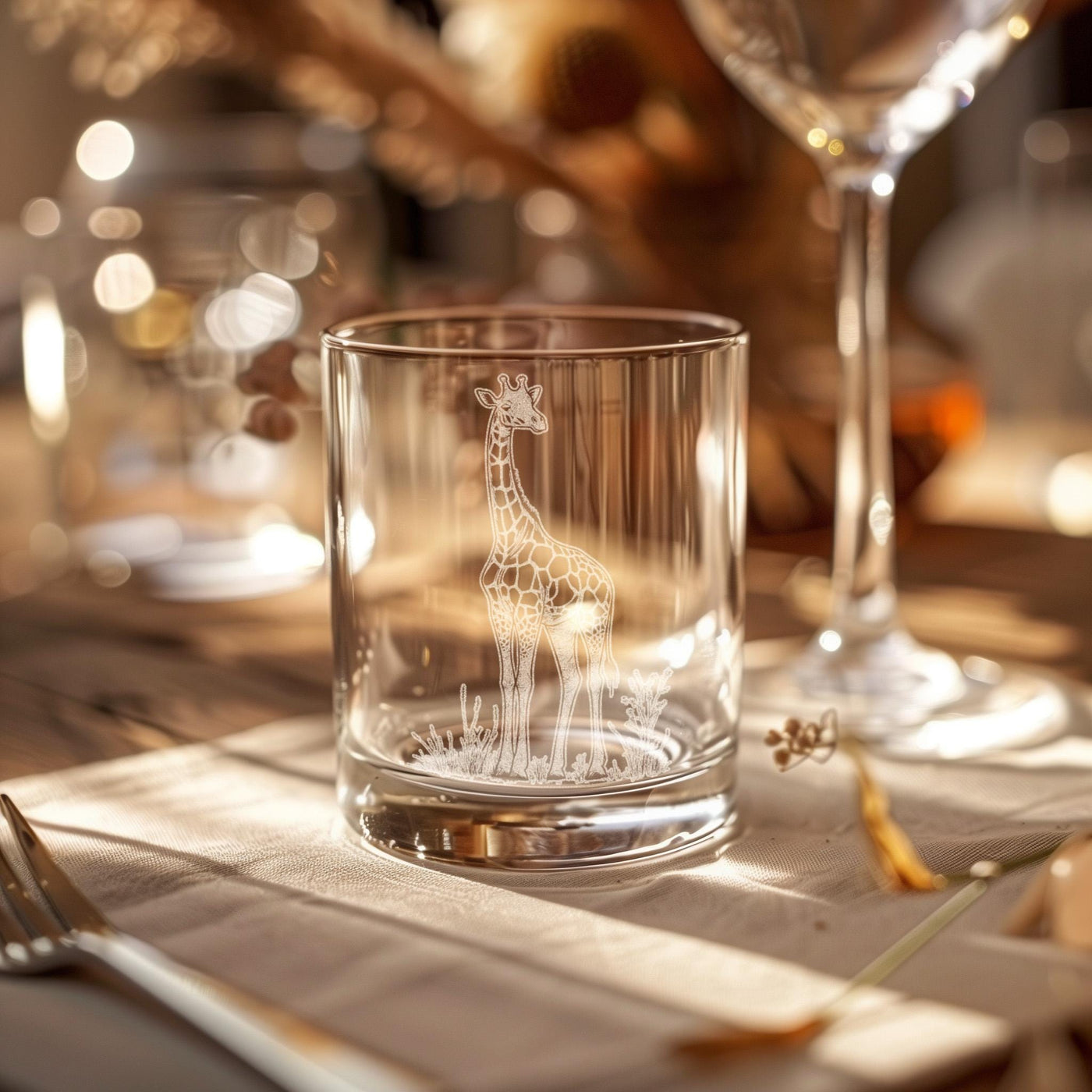 Giraffe Glasses | Personalized Safari Whiskey, Wine & Beer Etched Glassware Gift, African Wildlife Themed Drinkware, Memorable Trip Gift.