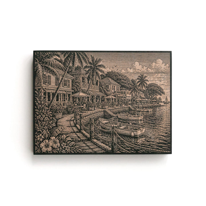 Barbados Seafront Engraved Birch Art Panel