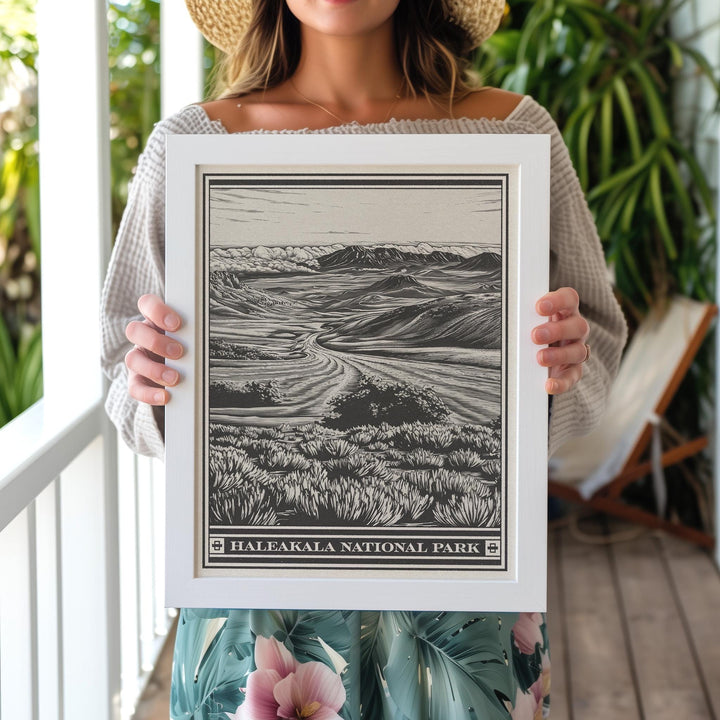 Haleakala National Park Volcano Lithograph Style Print - Vintage Maui Hawaii archival matte fine art print. Haleakalā Deserted Mountain Gift