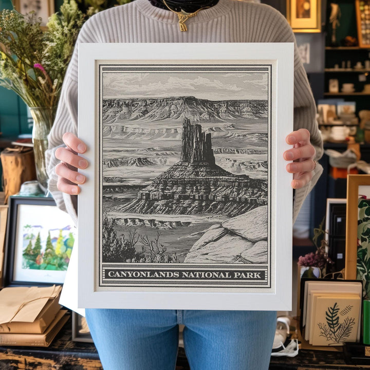 Canyonlands National Park Lithograph Style Print - Vintage Utah archival matte fine art print. Needles Rocks Island in the Sky Desert Gift.
