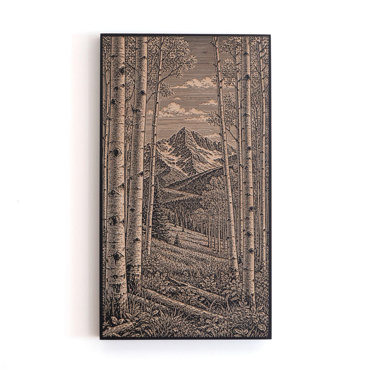 Aspen Grove and Peak View Engraved Birch Art Panel