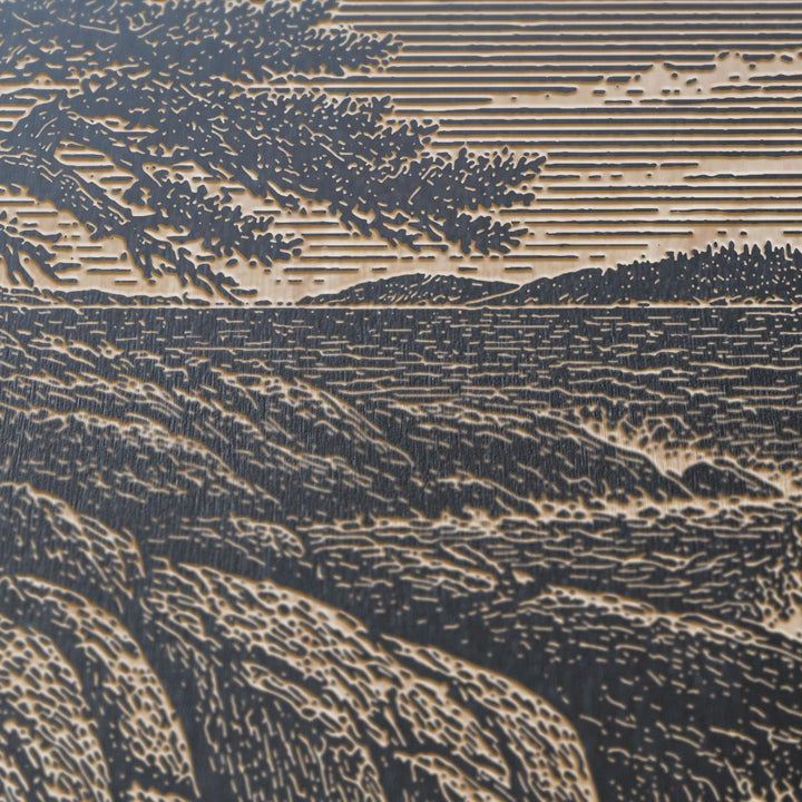 Granite Coast and Wind-Shaped Spruce Engraved Birch Art Panel