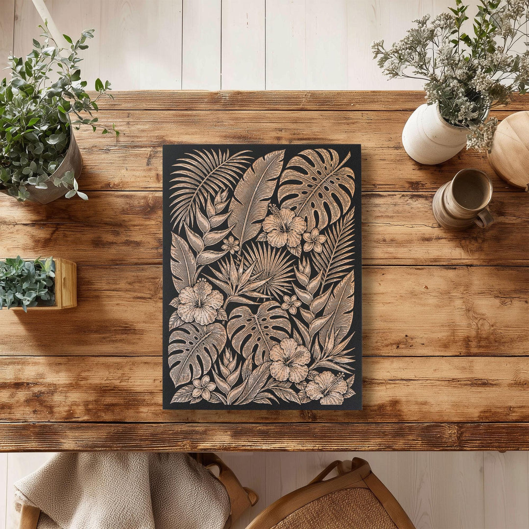 Tropical Botanical Engraved Birch Art Panel