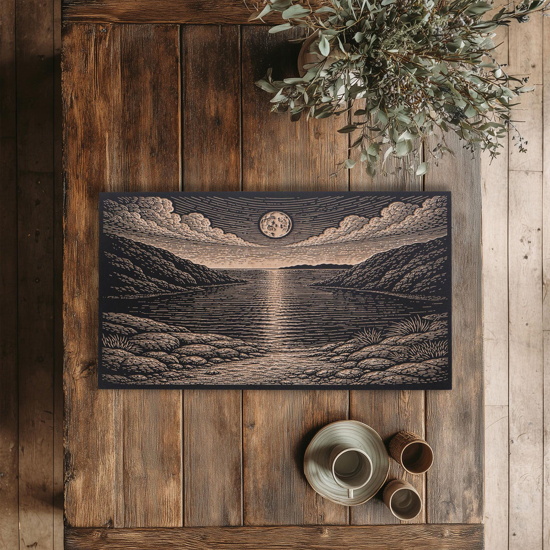 Moonlit Tidal Inlet Engraved Birch Art Panel