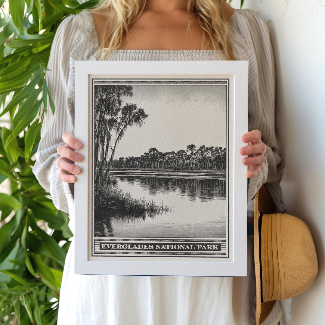 Everglades National Park Lithograph Style Print - Vintage Florida archival matte fine art print. South Florida Alligator Wildlife Swamp Gift