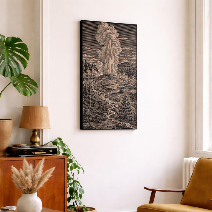 Yellowstone Geyser Basin Engraved Birch Art Panel