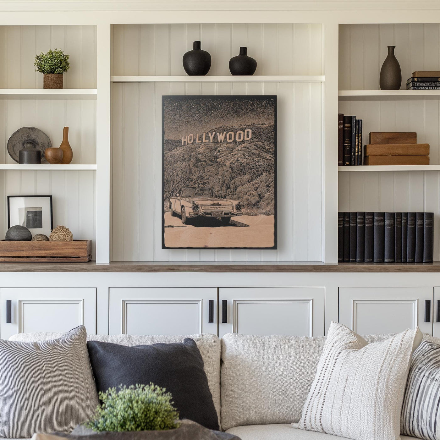 Vintage Hollywood Hills Sign Engraved Illustration