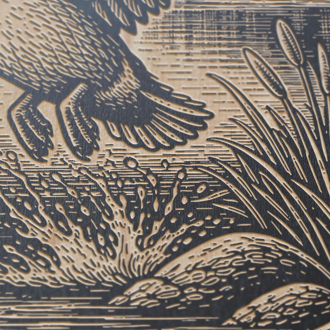 Mallard Drake Taking Flight Engraved Birch Art Panel