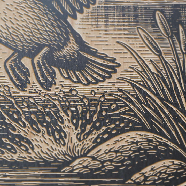 Mallard Drake Taking Flight Engraved Birch Art Panel