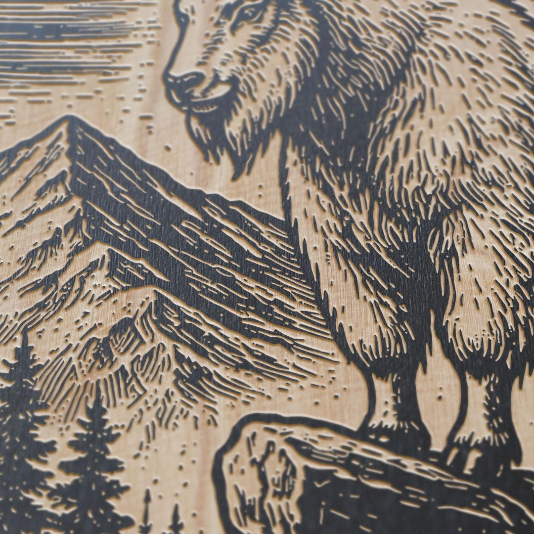 Mountain Goat in Alpine Wilderness Engraved Birch Art Panel