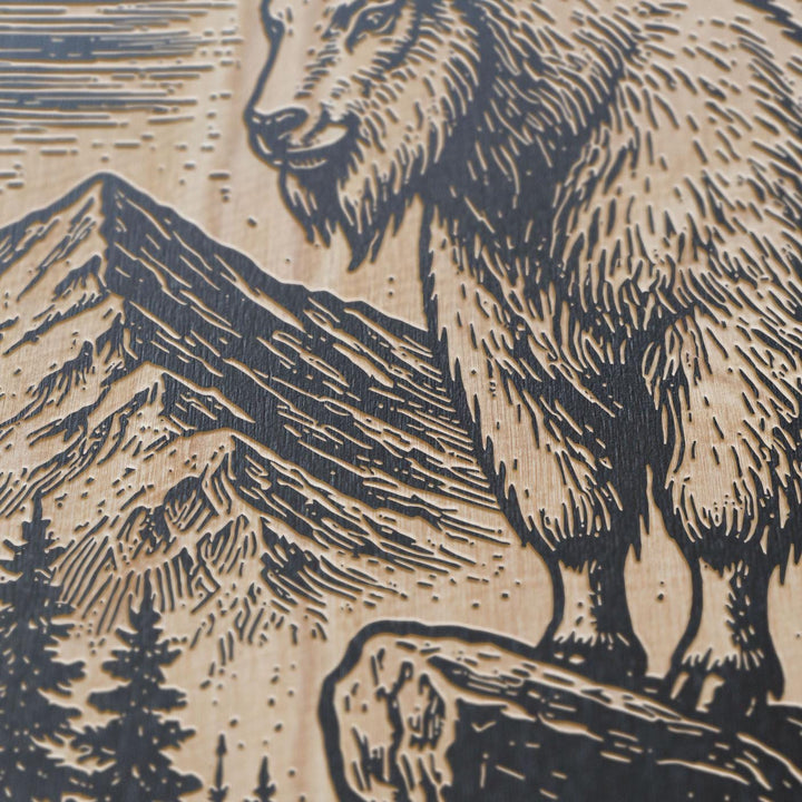 Mountain Goat in Alpine Wilderness Engraved Birch Art Panel