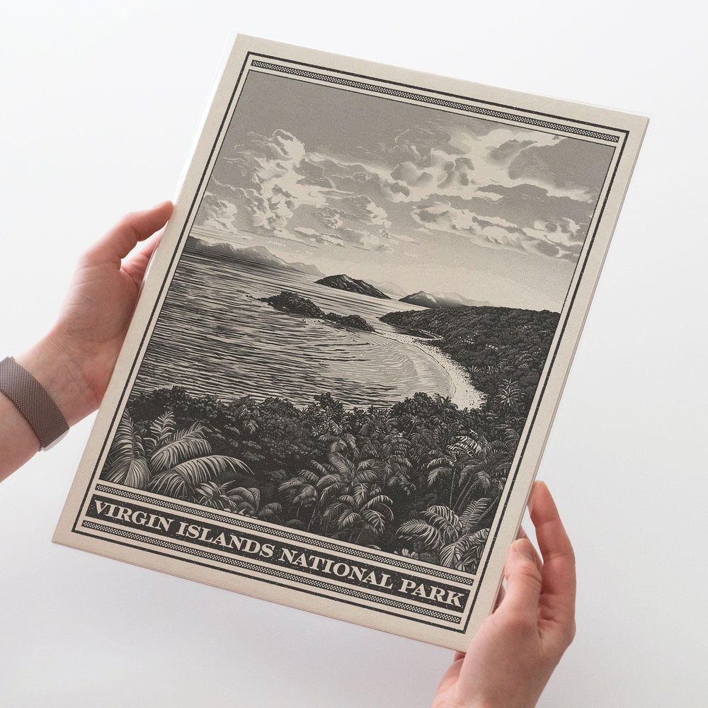 Virgin Islands National Park Lithograph Style Print - Vintage USVI St. John archival matte fine art print. Buck Island Reef Monument gift