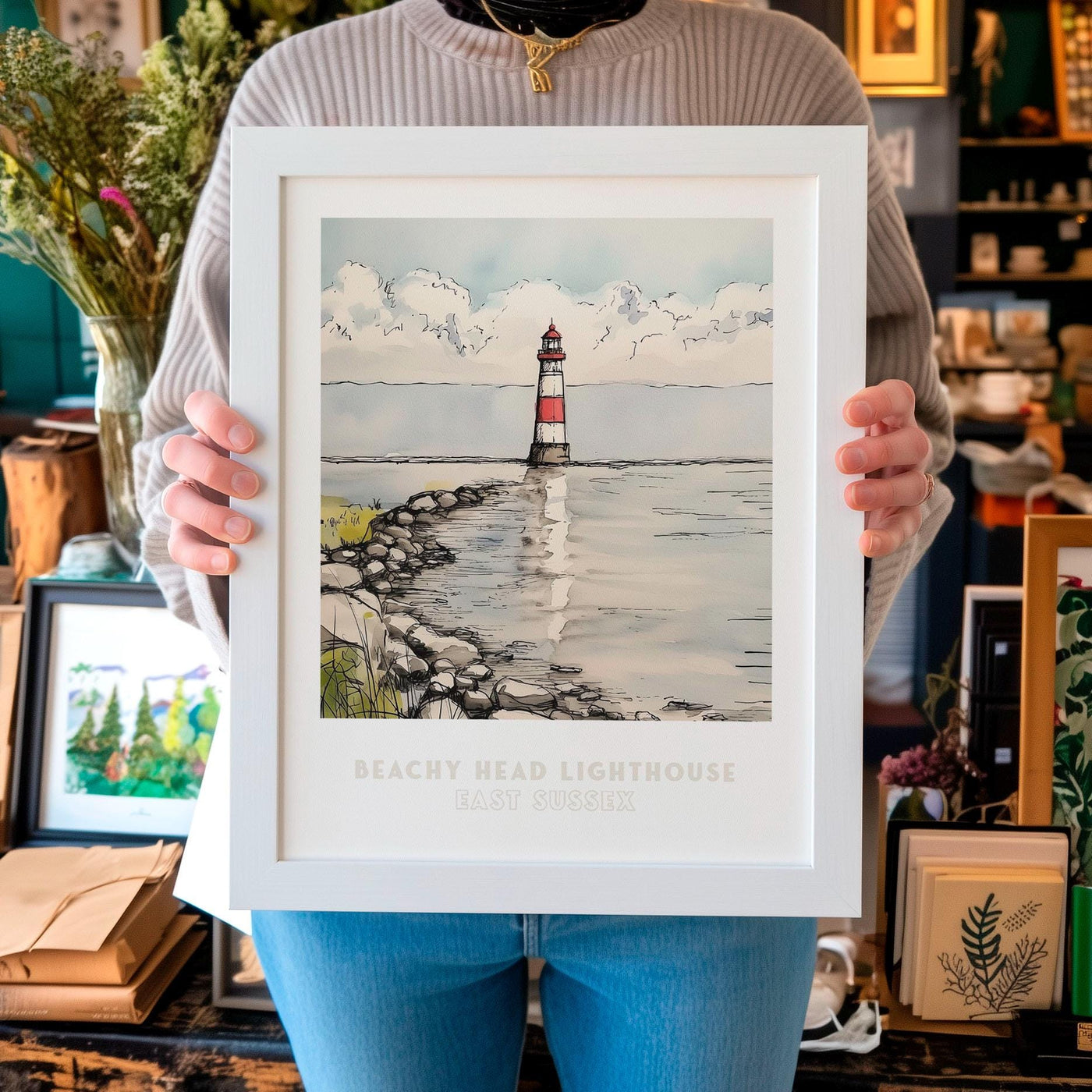 Beachy Head Lighthouse East Sussex UK Wall Art Print