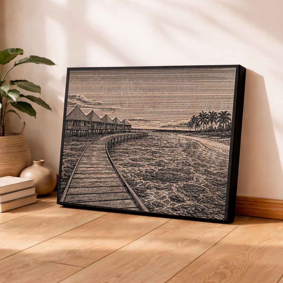 Maldives Overwater Villas Engraved Birch Art Panel