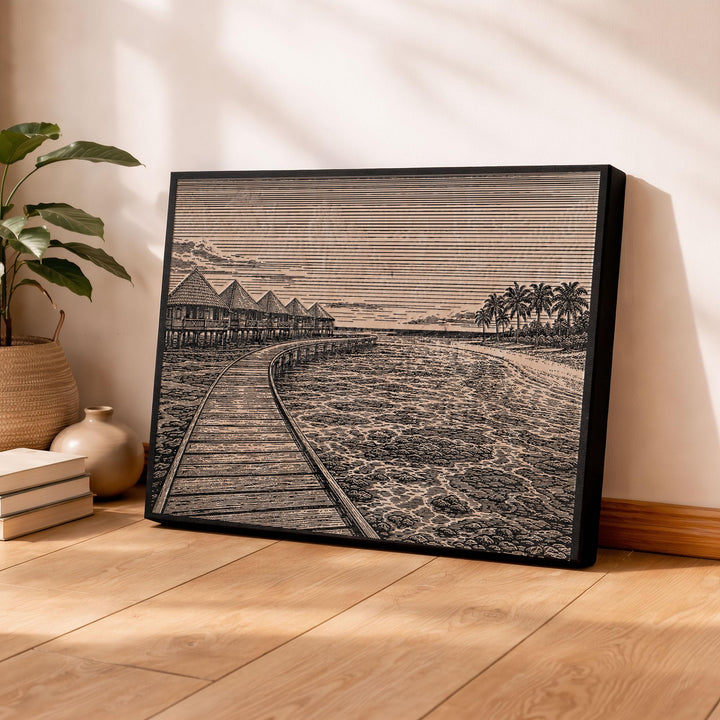 Maldives Overwater Villas Engraved Birch Art Panel