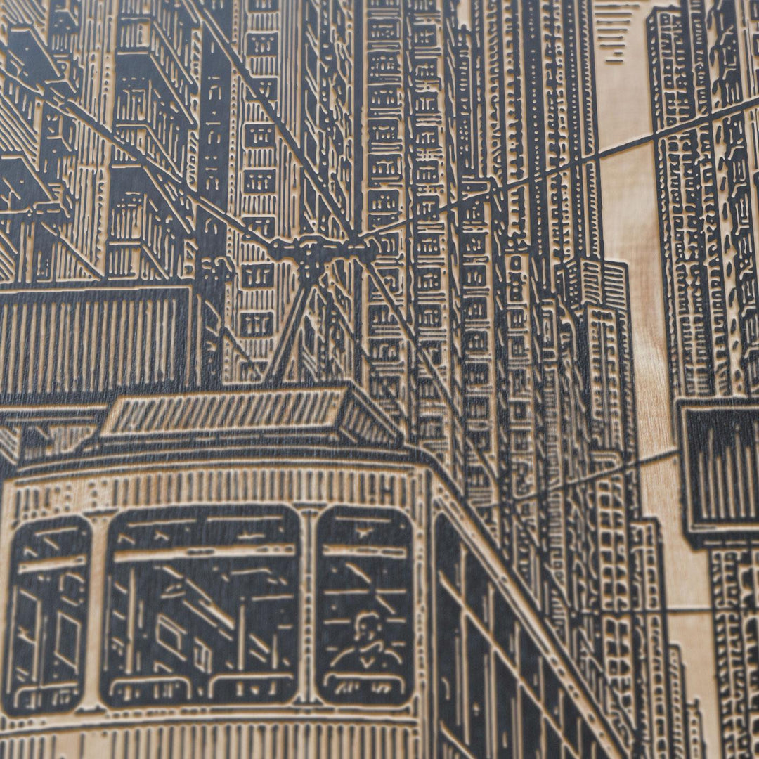 Hong Kong Tram Engraved Birch Art Panel