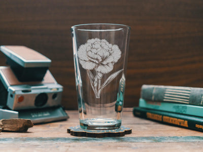 Carnation Glasses | Personalized Whiskey, Wine & Beer Etched Glassware, Flower Gifts for Her, Farmhouse Summer Décor, Country Style Accents