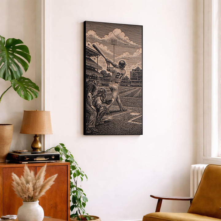 Homerun Baseball Swing Engraved Illustration