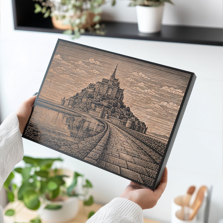 Mont Saint-Michel Engraved Birch Art Panel