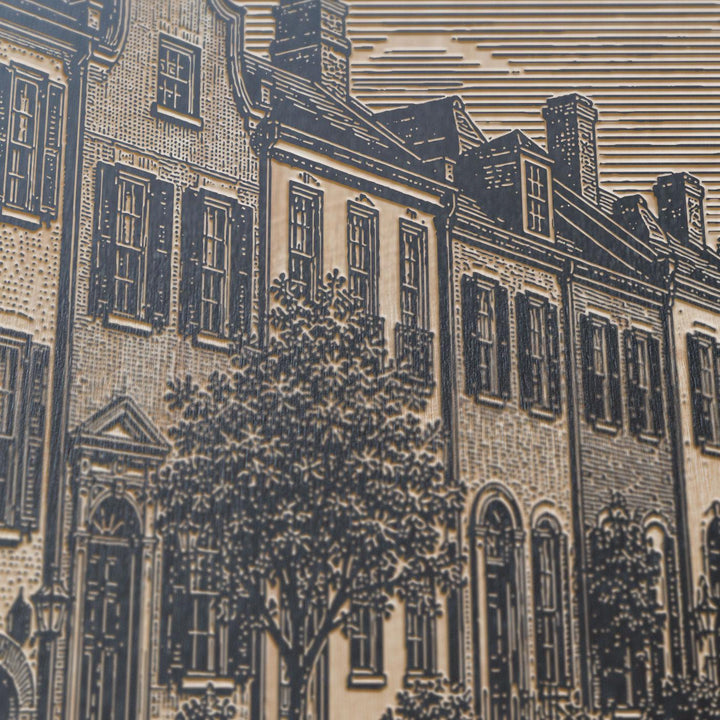 Charleston Rainbow Row Engraved Birch Art Panel