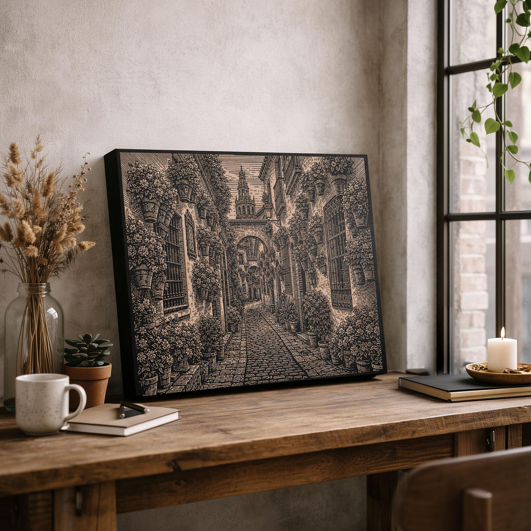 Córdoba Old Town Engraved Birch Art Panel