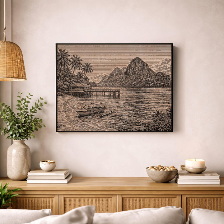 Palawan Limestone Bay Engraved Birch Art Panel
