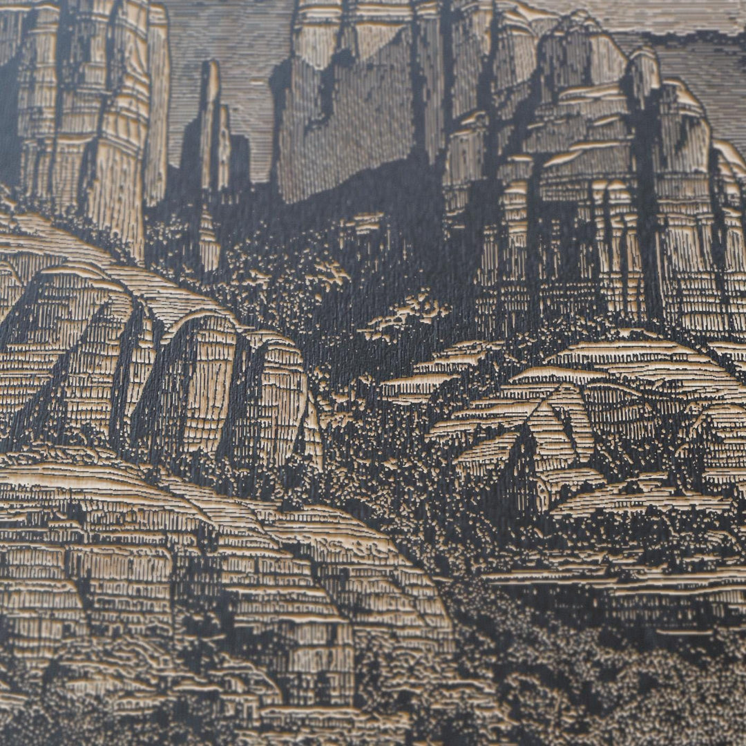 Arizona Cathedral Rock Scene Engraved Illustration