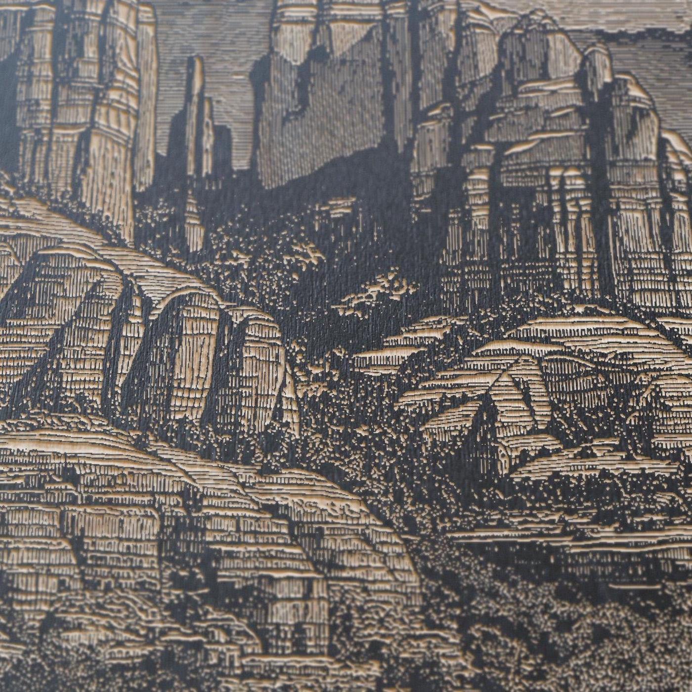 Cathedral Rock Scene Engraved Illustration