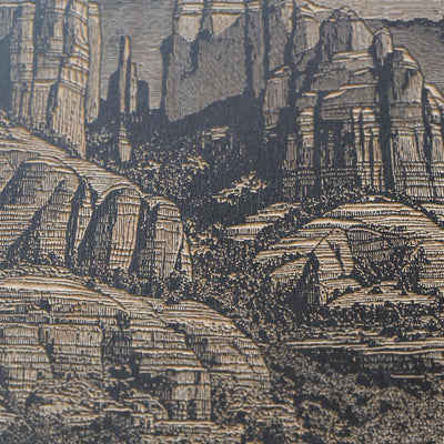 Cathedral Rock Scene Engraved Illustration