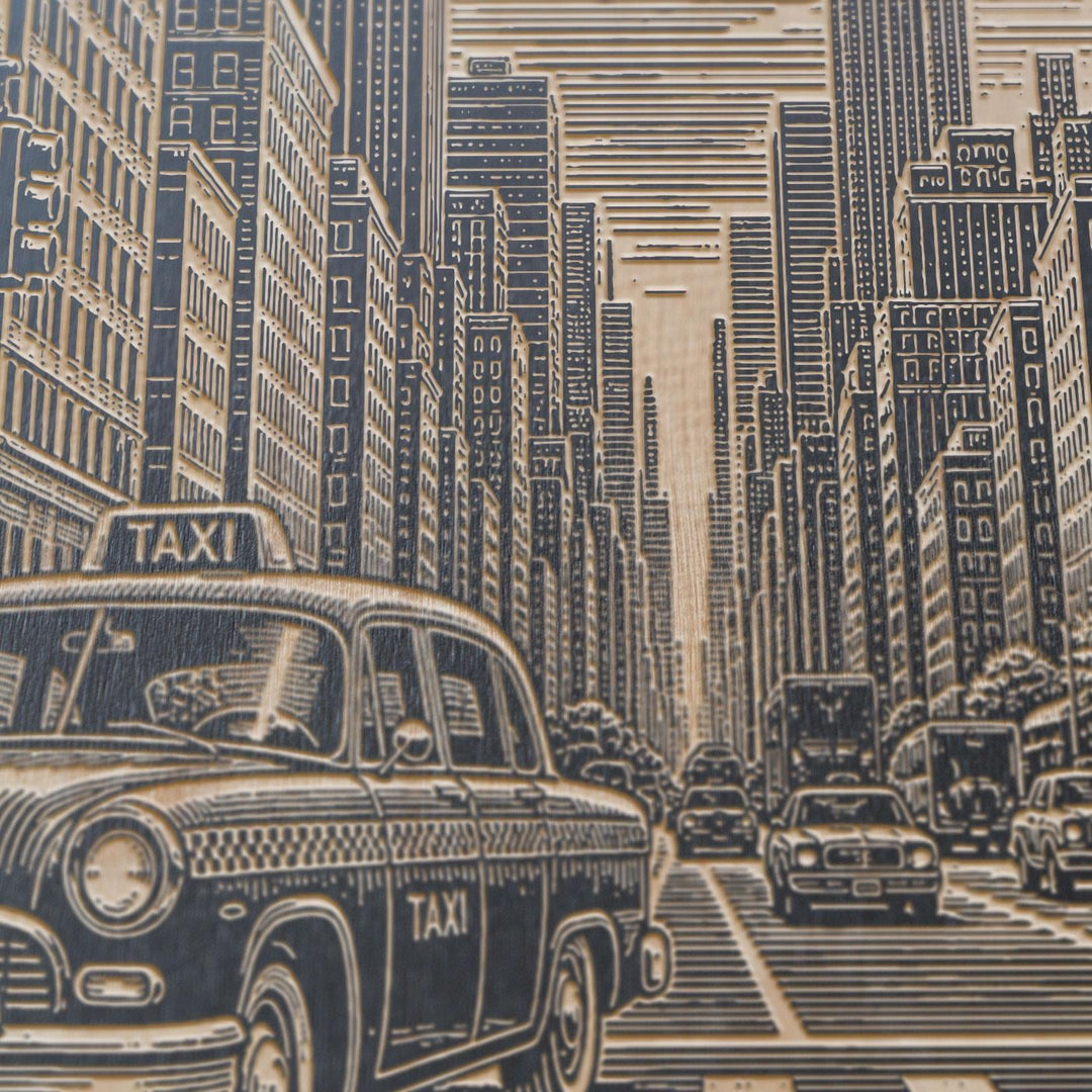 NYC Taxi Cab Engraved Birch Art Panel