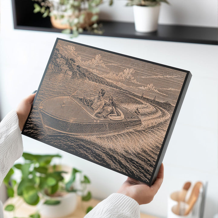 Classic Riviera Speed Boat Engraved Illustration