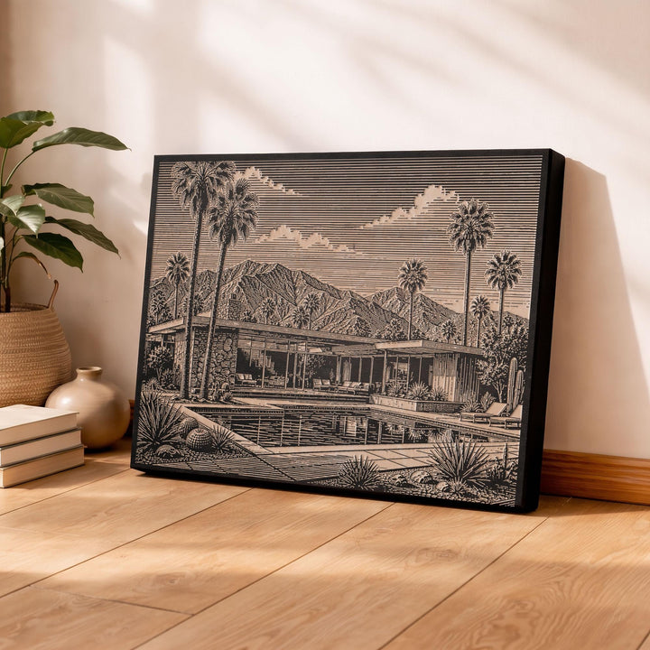 Palm Springs Mid Century Engraved Birch Art Panel