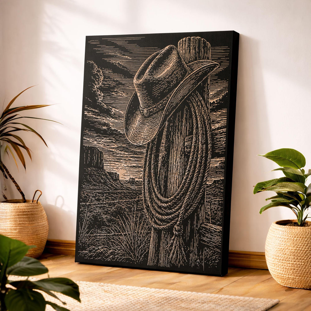 Cowboy Hat Engraved Illustration
