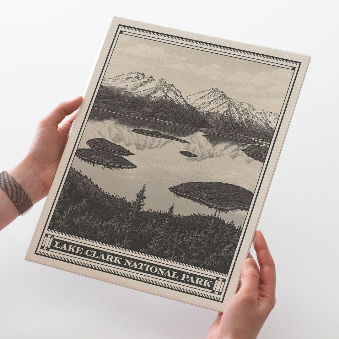 Lake Clark National Park Lithograph Style Print - Vintage Alaska archival matte fine art print gift. Dena&amp;