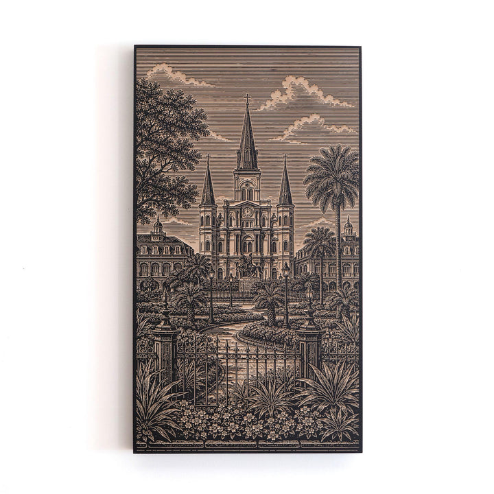 New Orleans Jackson Square Engraved Birch Art Panel