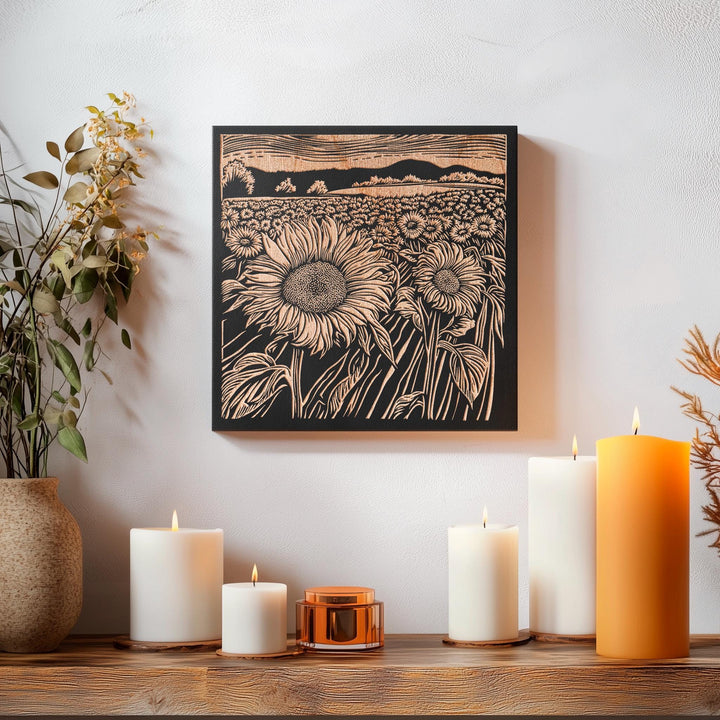 Kansas Sunflower Fields Engraved Illustration