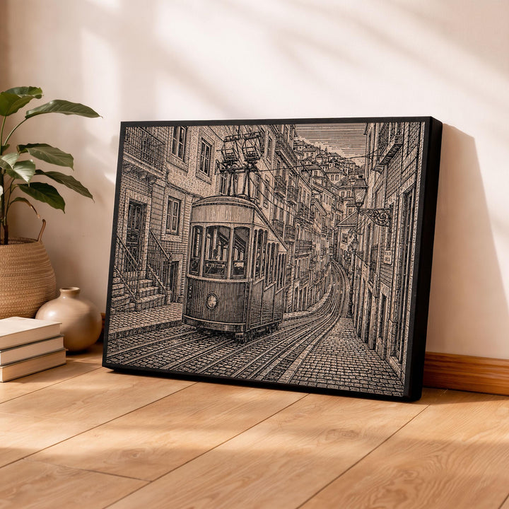 Lisbon Tram Engraved Birch Art Panel