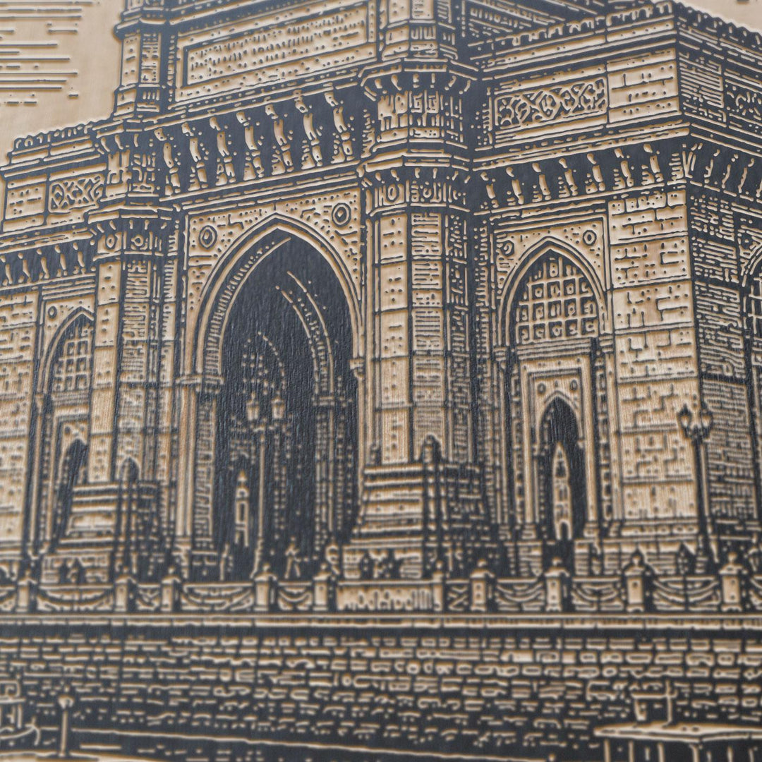 Mumbai Gateway of India Engraved Birch Art Panel