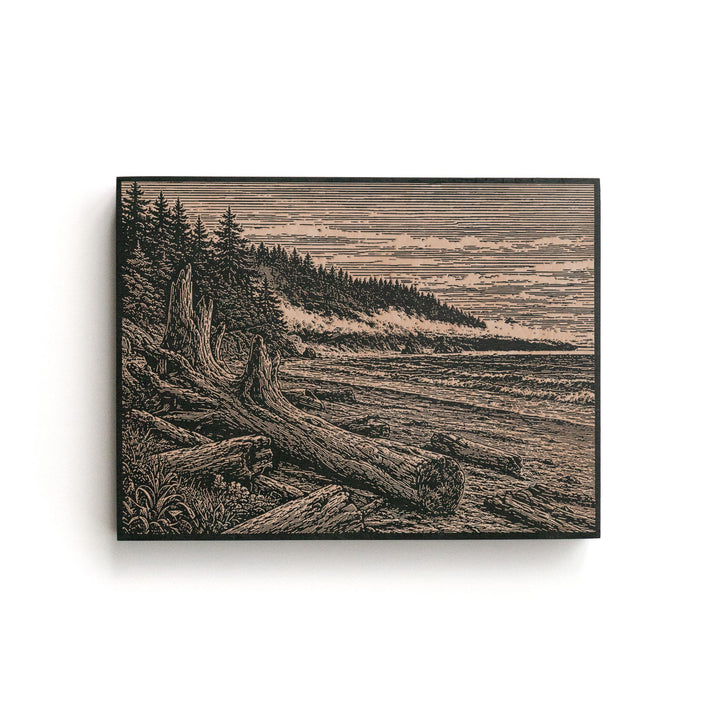Driftwood Beach and Fog Line Engraved Birch Art Panel