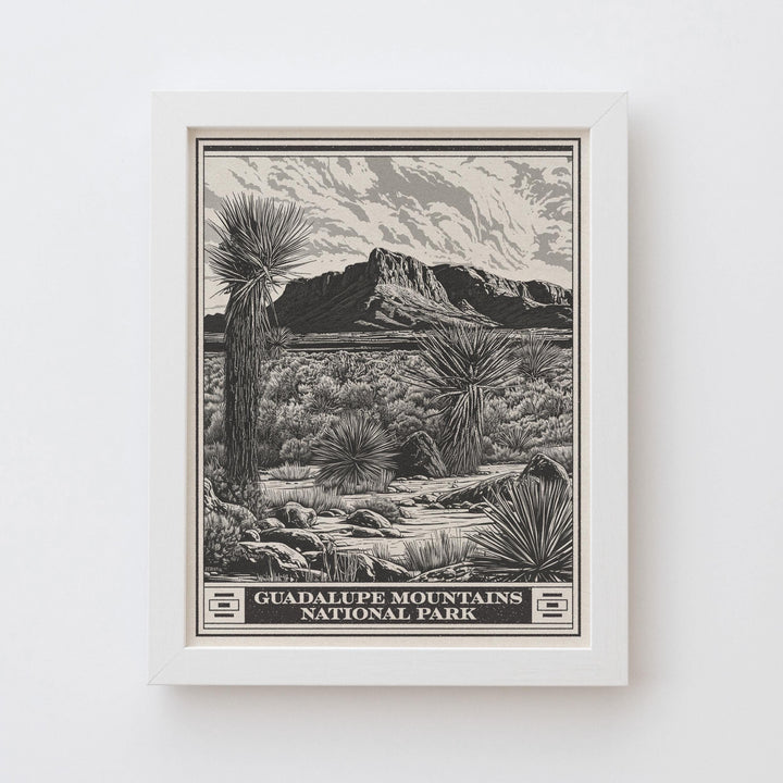 Guadalupe Mountains National Park Lithograph Style Print - Vintage Texas archival matte fine art print Gift Chihuahuan Desert Salt Basin Dune